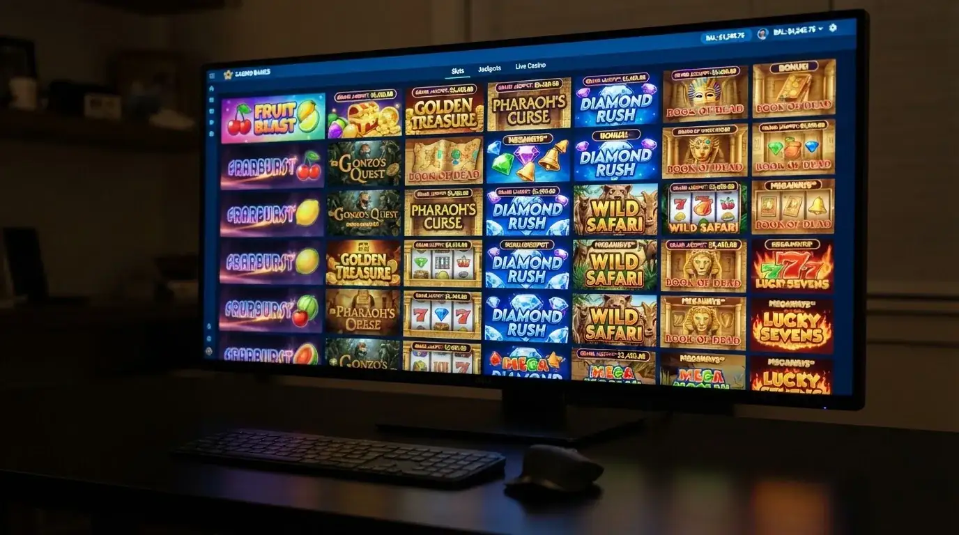 Koláž obálek výherních automatů od různých poskytovatelů — Synot, Pragmatic Play, Play'n GO — seřazených vedle sebe jako v kasinovém lobby