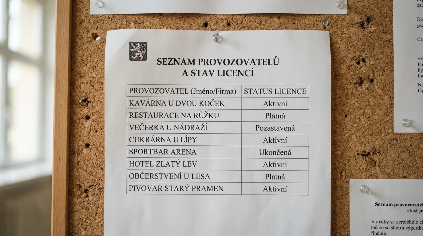 Úřední vývěska nebo dokument s logem Ministerstva financí ČR odkazující na seznam licencovaných provozovatelů hazardních her