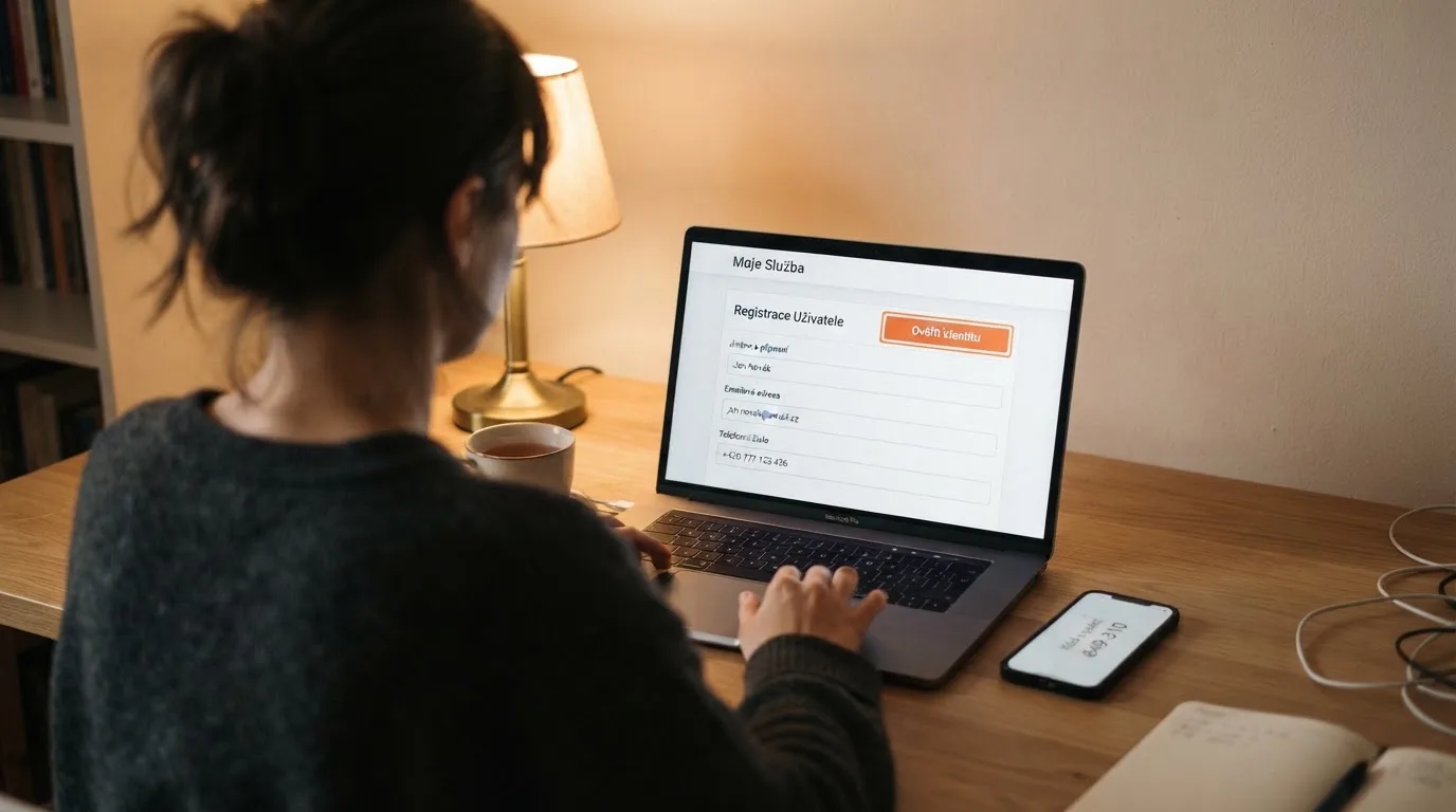 Registrační formulář českého online casina s krokem ověření totožnosti přes Bank iD