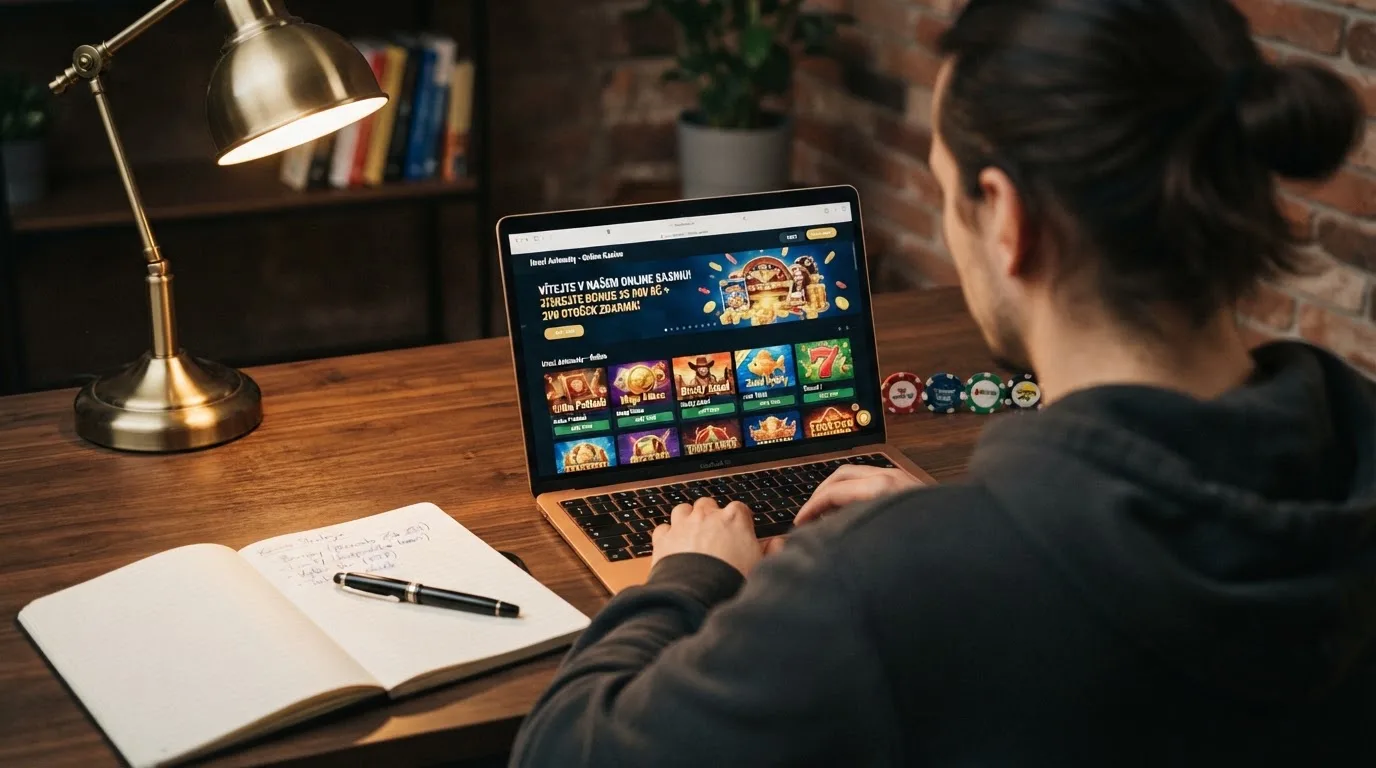 Domovské stránky českých online casin na monitoru — loga Tipsport, Fortuna, Sazka, SynotTip a Chance